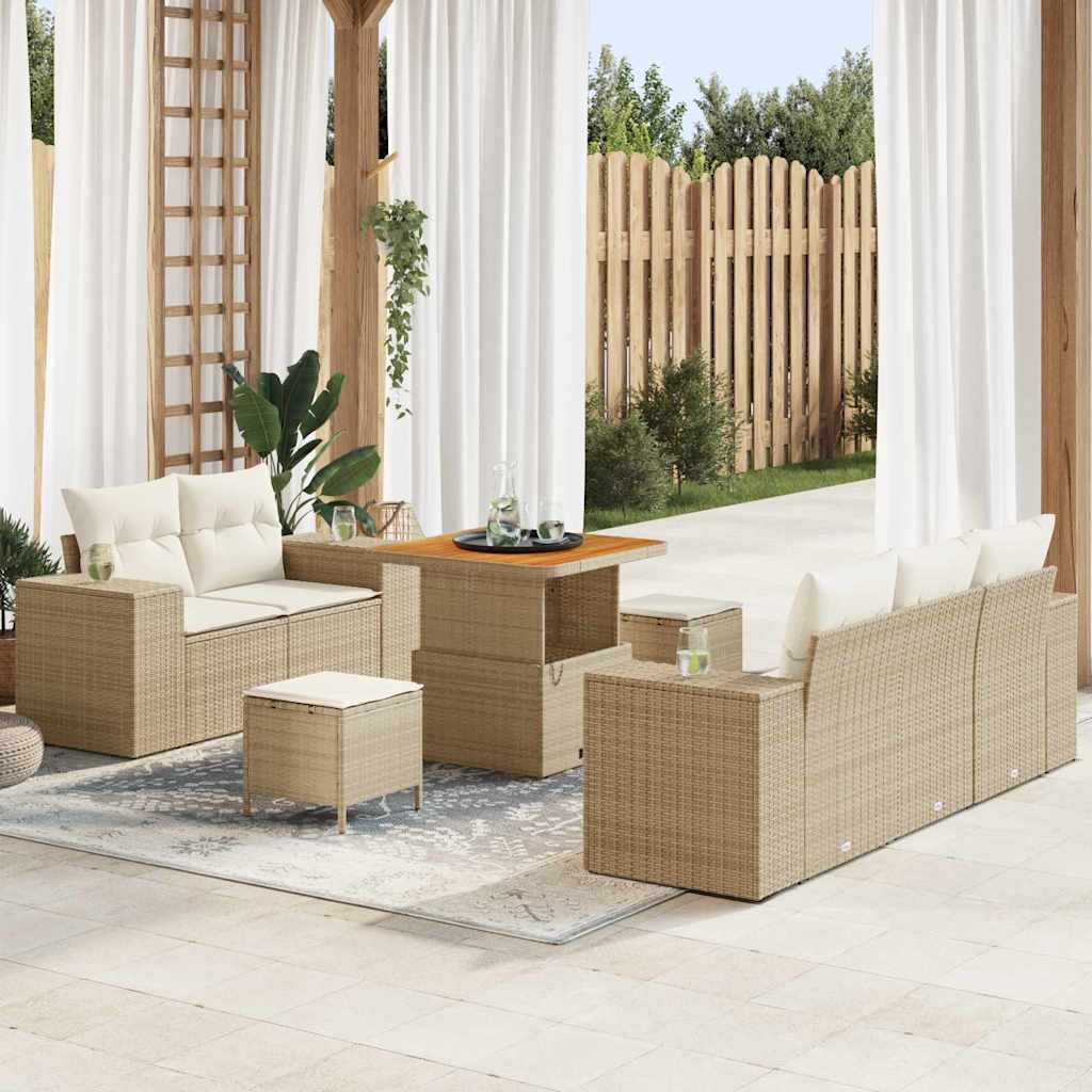 Gartensofa-set mit Kissen 8 pcs Schwarz Poly-Rattan