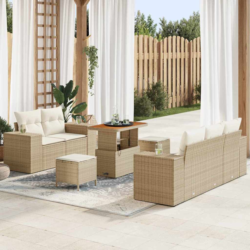 Gartensofa-set mit Kissen 8 pcs Schwarz Poly-Rattan