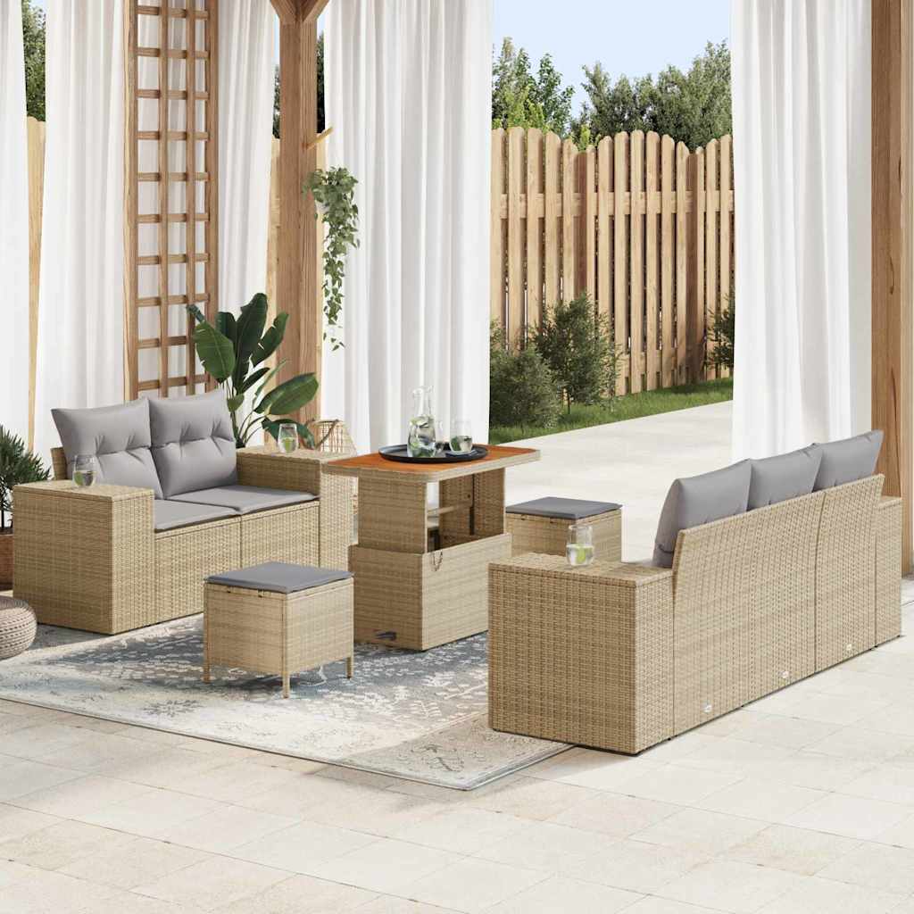 Gartensofa-set mit Kissen 8 pcs Schwarz Poly-Rattan