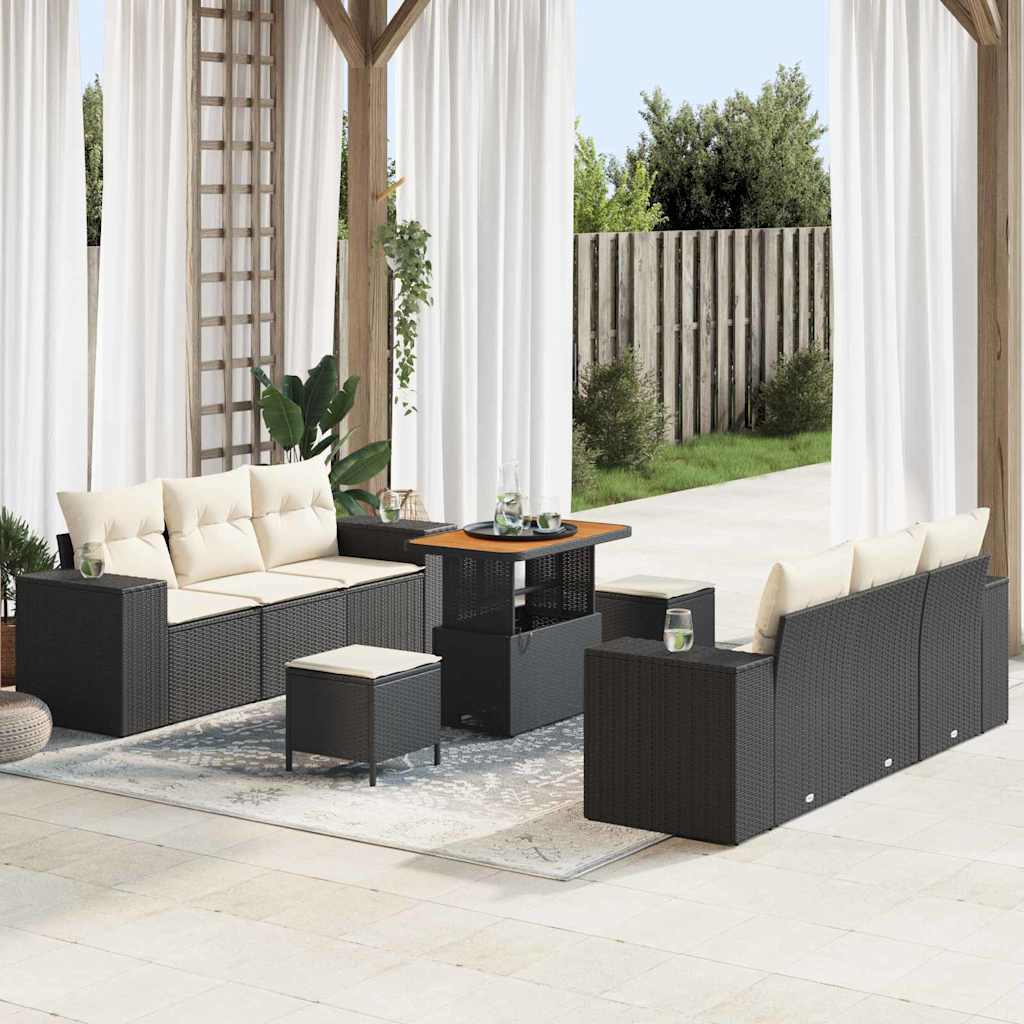 vidaXL Gartensofa-set mit Kissen 9 pcs Schwarz Poly Rattan