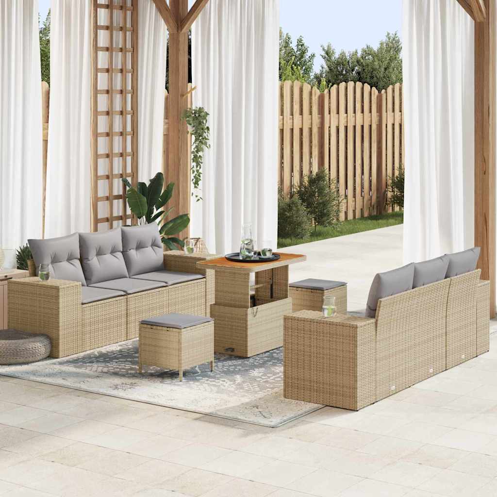 vidaXL Gartensofa-set mit Kissen 9 pcs Schwarz Poly Rattan