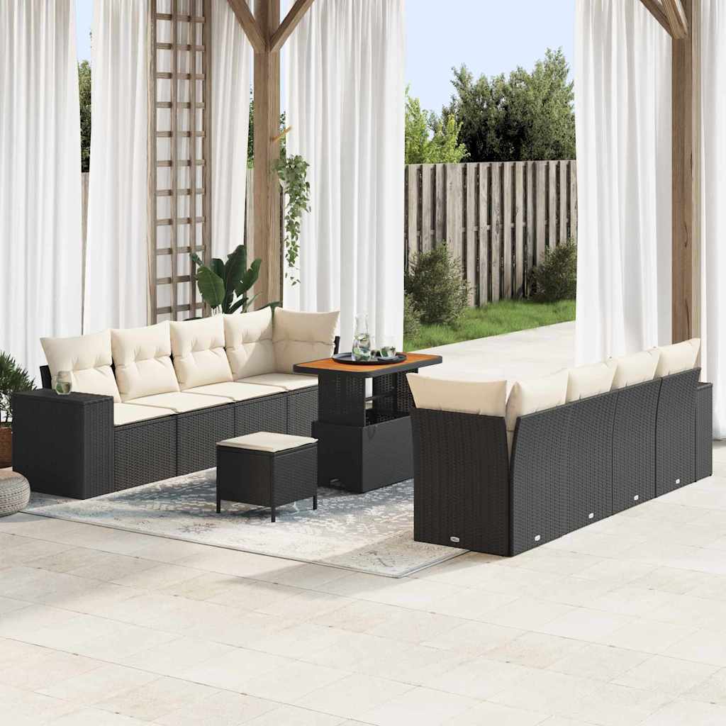 vidaXL Gartensofa-set mit Kissen 11 pcs Schwarz Poly-Rattan