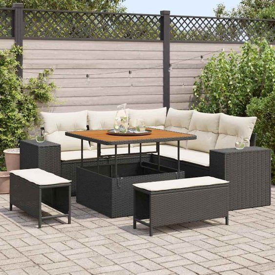 vidaXL Gartensofa-set mit Kissen 8 pcs Schwarz Poly-Rattan