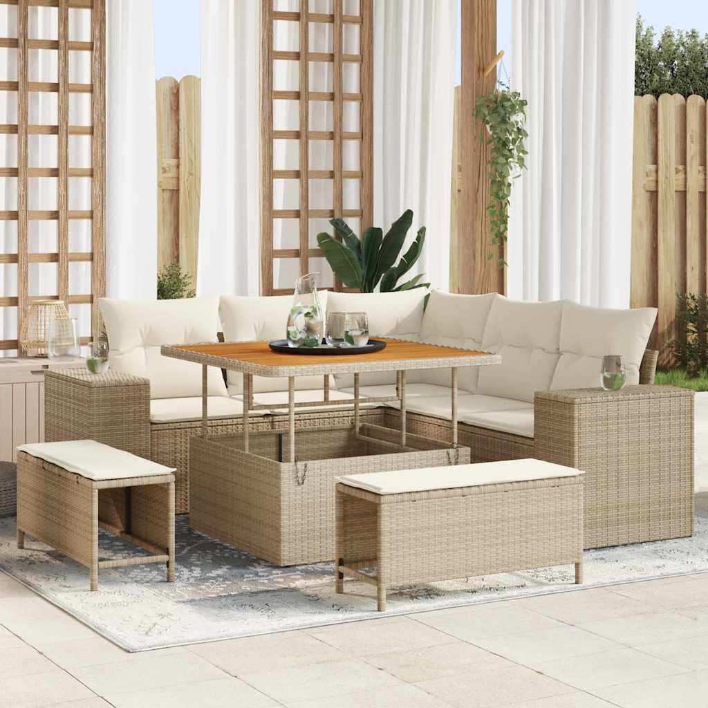 vidaXL Gartensofa-set mit Kissen 8 pcs Schwarz Poly-Rattan
