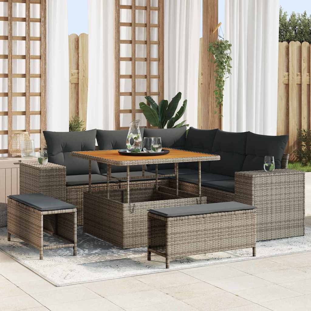 vidaXL Gartensofa-set mit Kissen 8 pcs Schwarz Poly-Rattan
