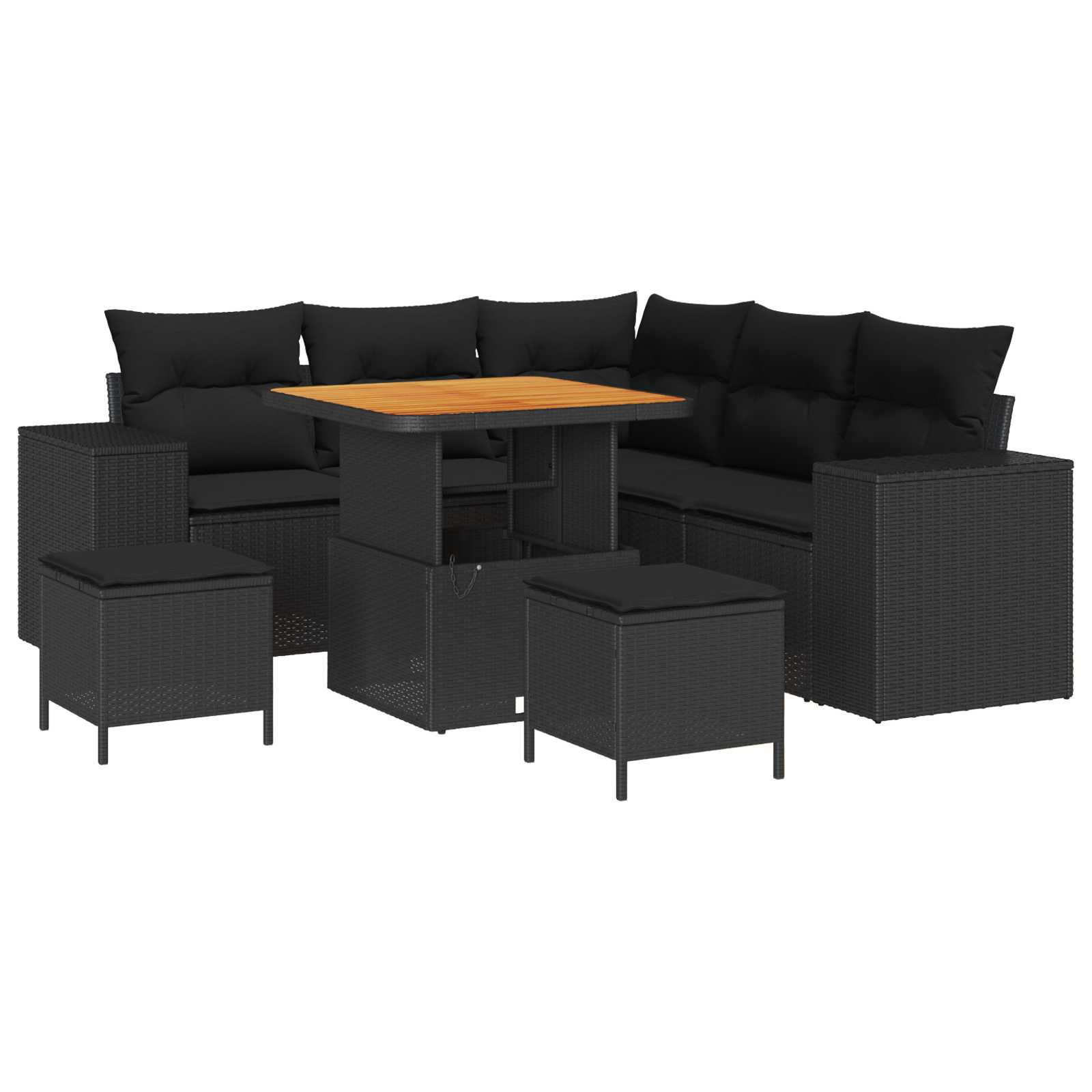 vidaXL Gartensofa-set mit Kissen 8 pcs Schwarz Poly-Rattan