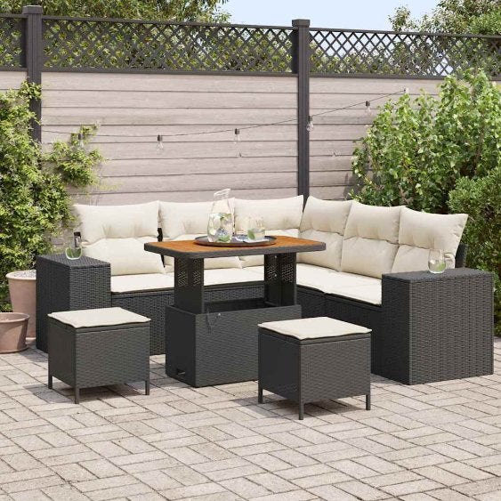 vidaXL Gartensofa-set mit Kissen 8 pcs Schwarz Poly-Rattan