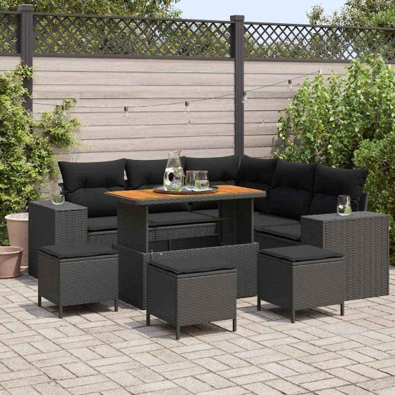 vidaXL Gartensofa-set mit Kissen 8 pcs Schwarz Poly-Rattan