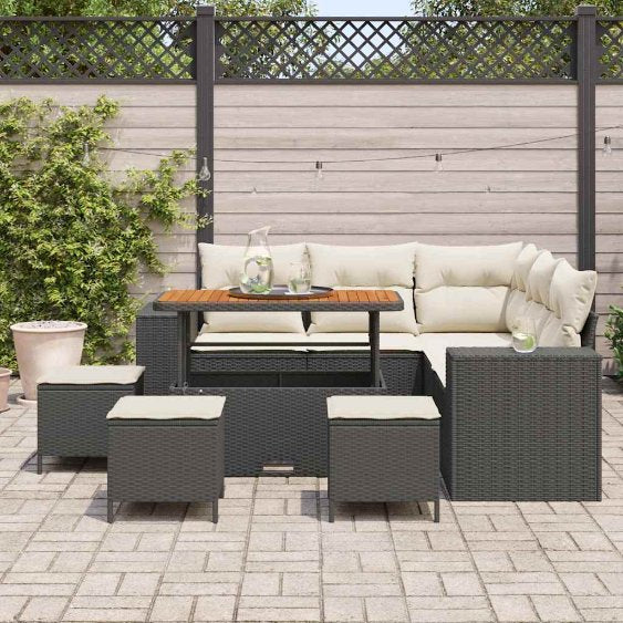 vidaXL Gartensofa-set mit Kissen 8 pcs Schwarz Poly-Rattan