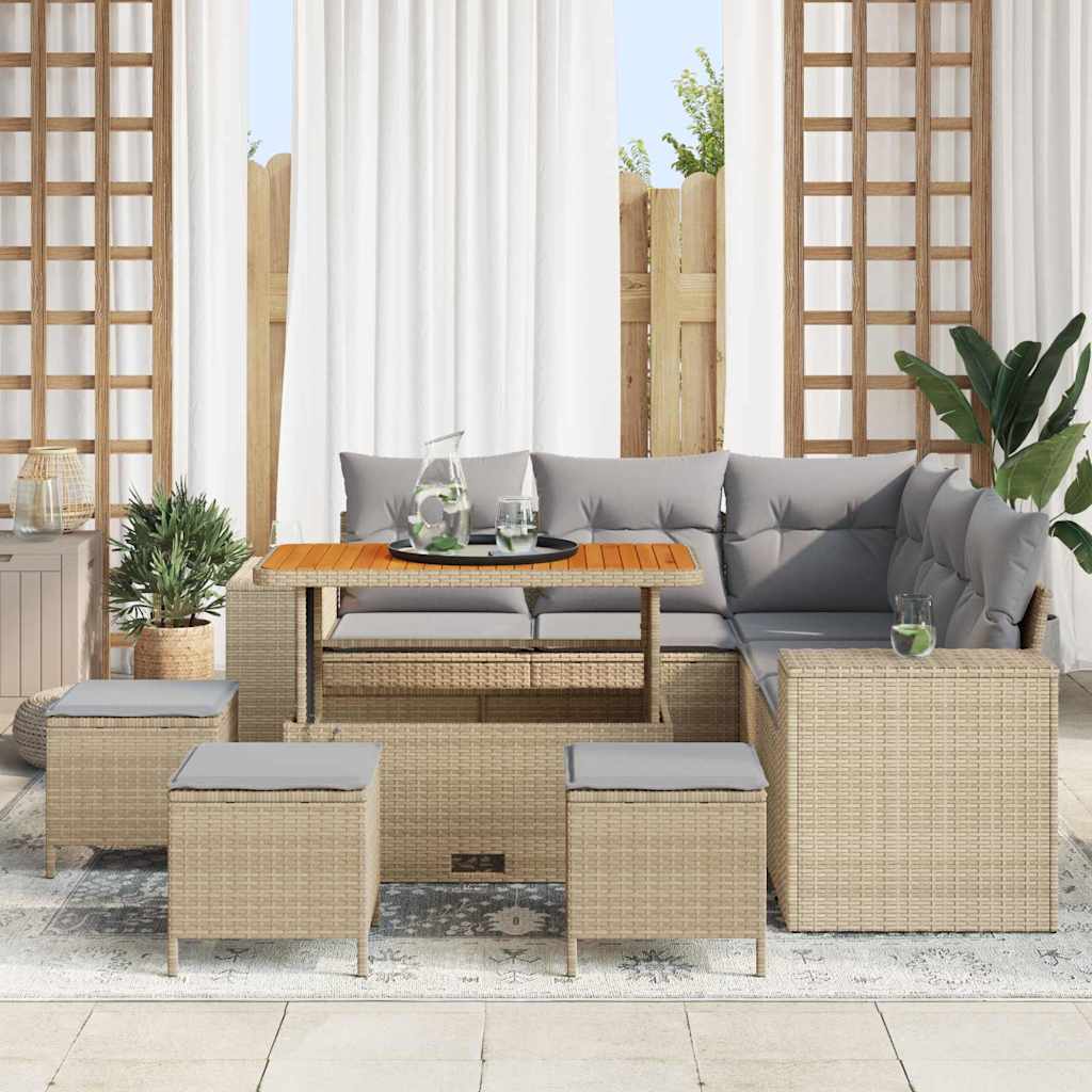 vidaXL Gartensofa-set mit Kissen 8 pcs Schwarz Poly-Rattan