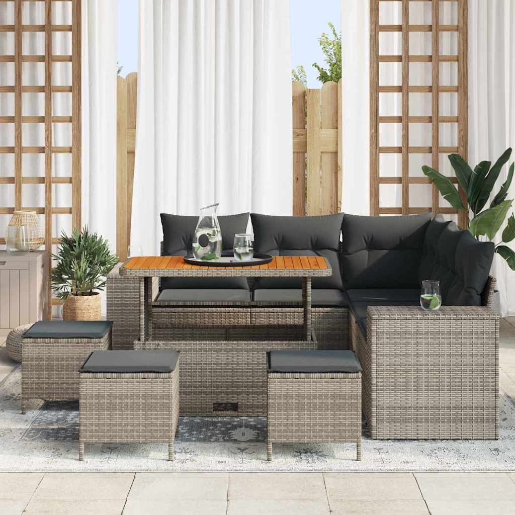 vidaXL Gartensofa-set mit Kissen 8 pcs Schwarz Poly-Rattan