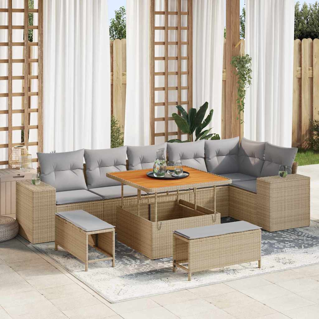 vidaXL Gartensofa-set mit Kissen 9 pcs Schwarz Poly-Rattan