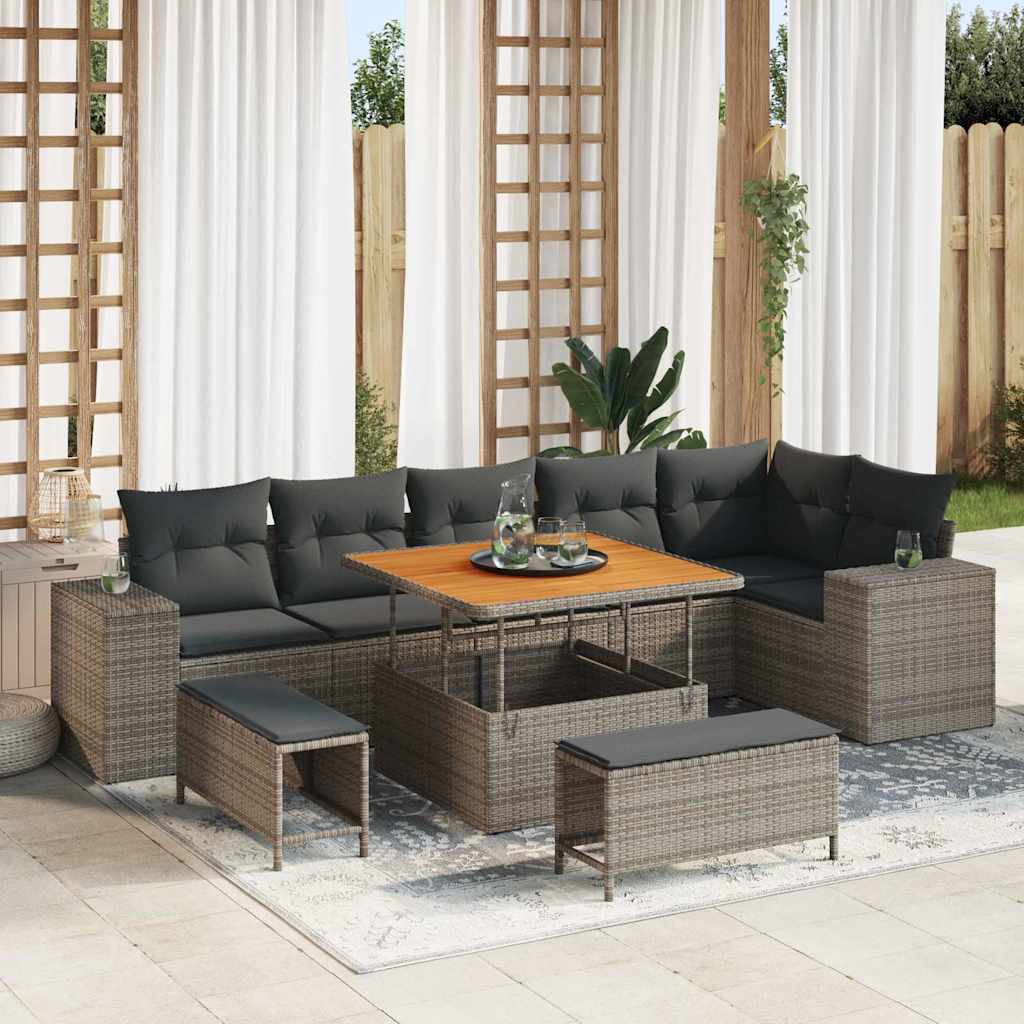 vidaXL Gartensofa-set mit Kissen 9 pcs Schwarz Poly-Rattan