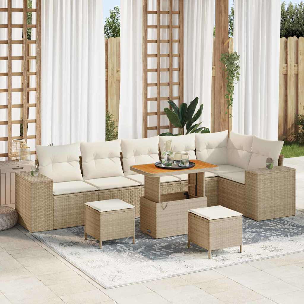 vidaXL Gartensofa-set mit Kissen 9 pcs Schwarz Poly-Rattan