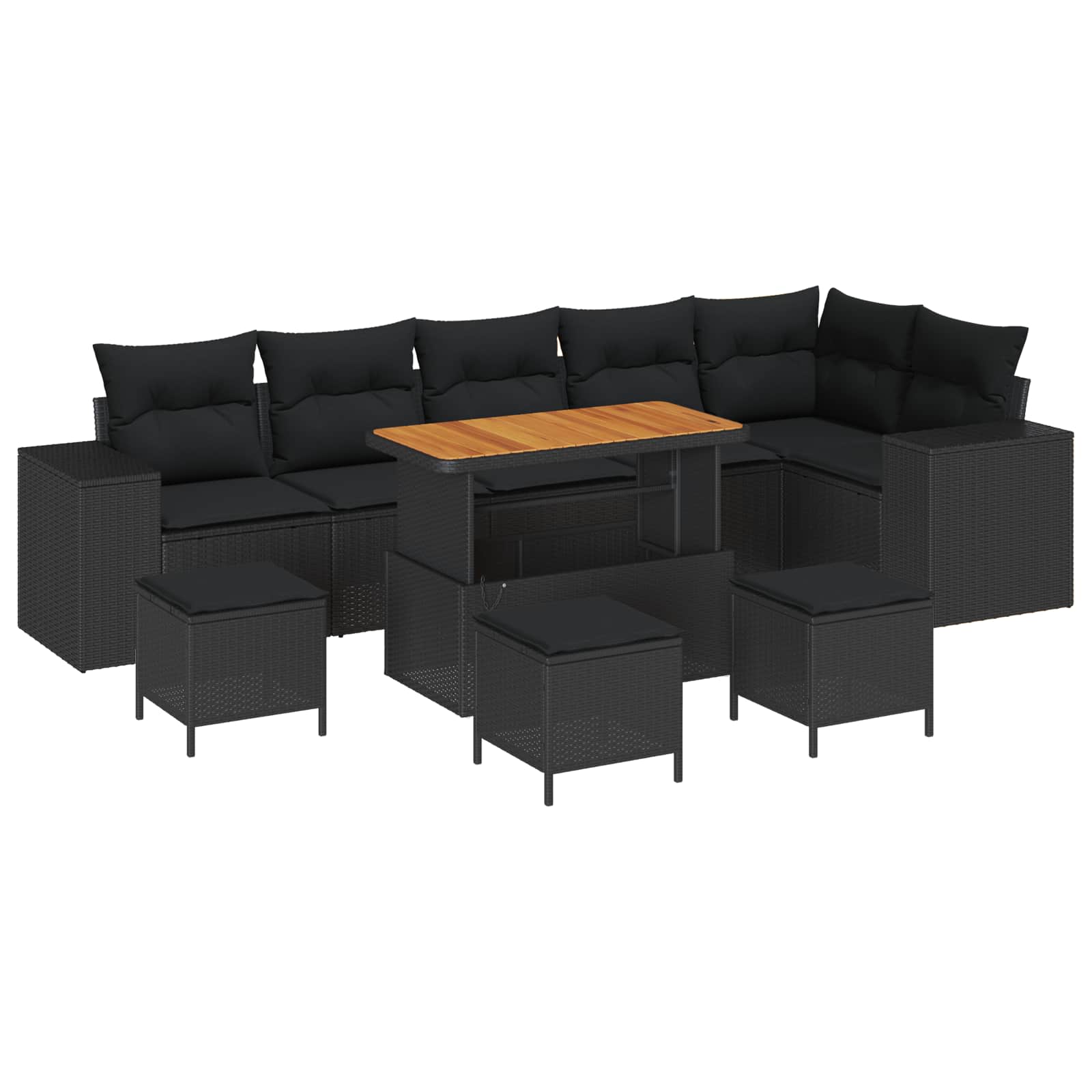 vidaXL Gartensofa-set mit Kissen 9 pcs Schwarz Poly-Rattan