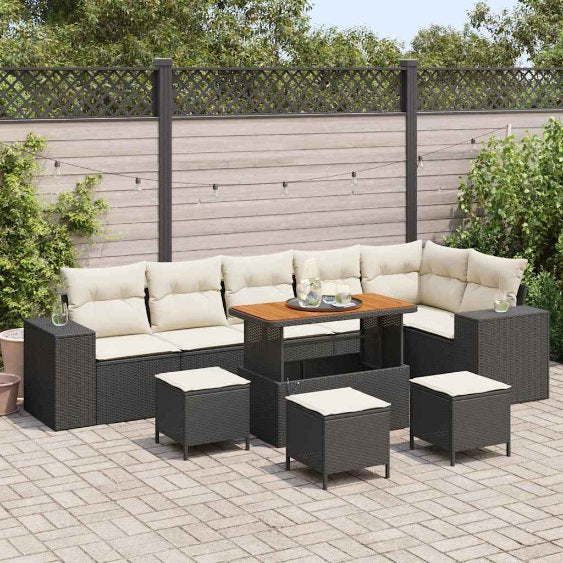 vidaXL Gartensofa-set mit Kissen 9 pcs Schwarz Poly-Rattan