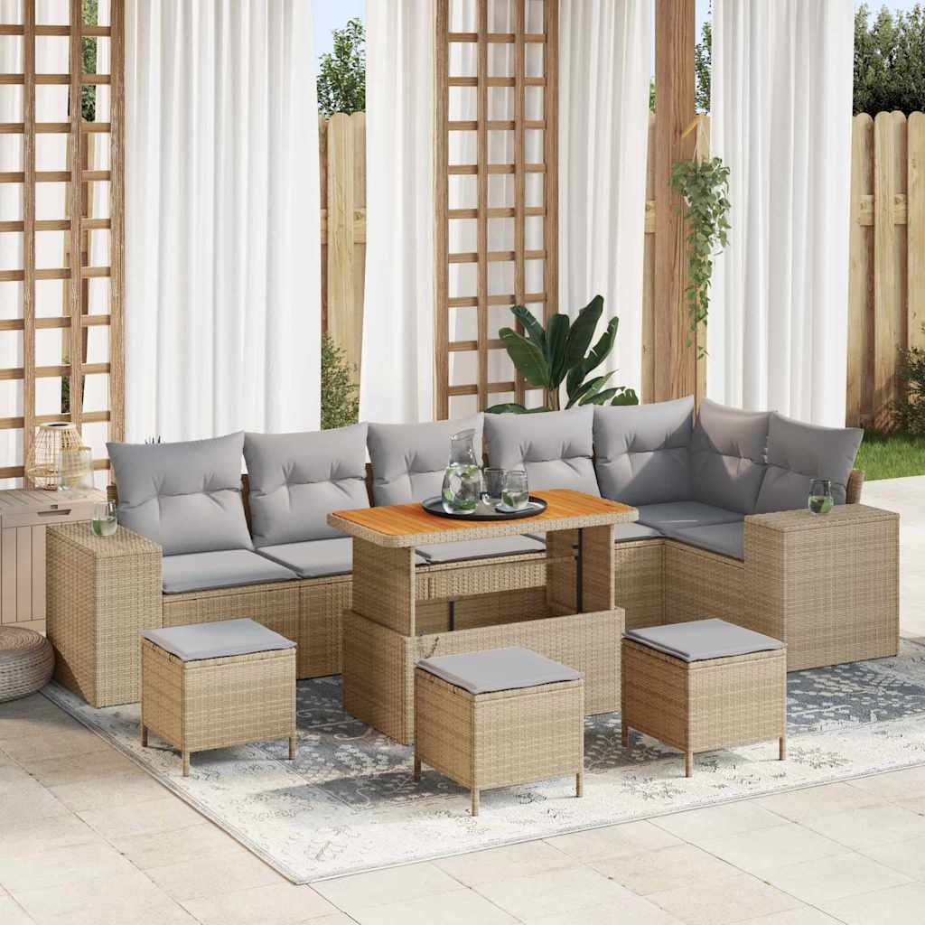 vidaXL Gartensofa-set mit Kissen 9 pcs Schwarz Poly-Rattan