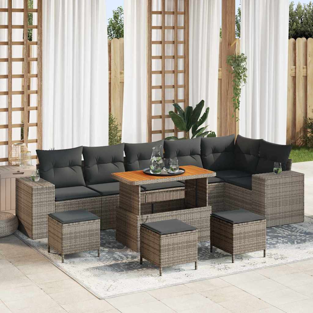 vidaXL Gartensofa-set mit Kissen 9 pcs Schwarz Poly-Rattan