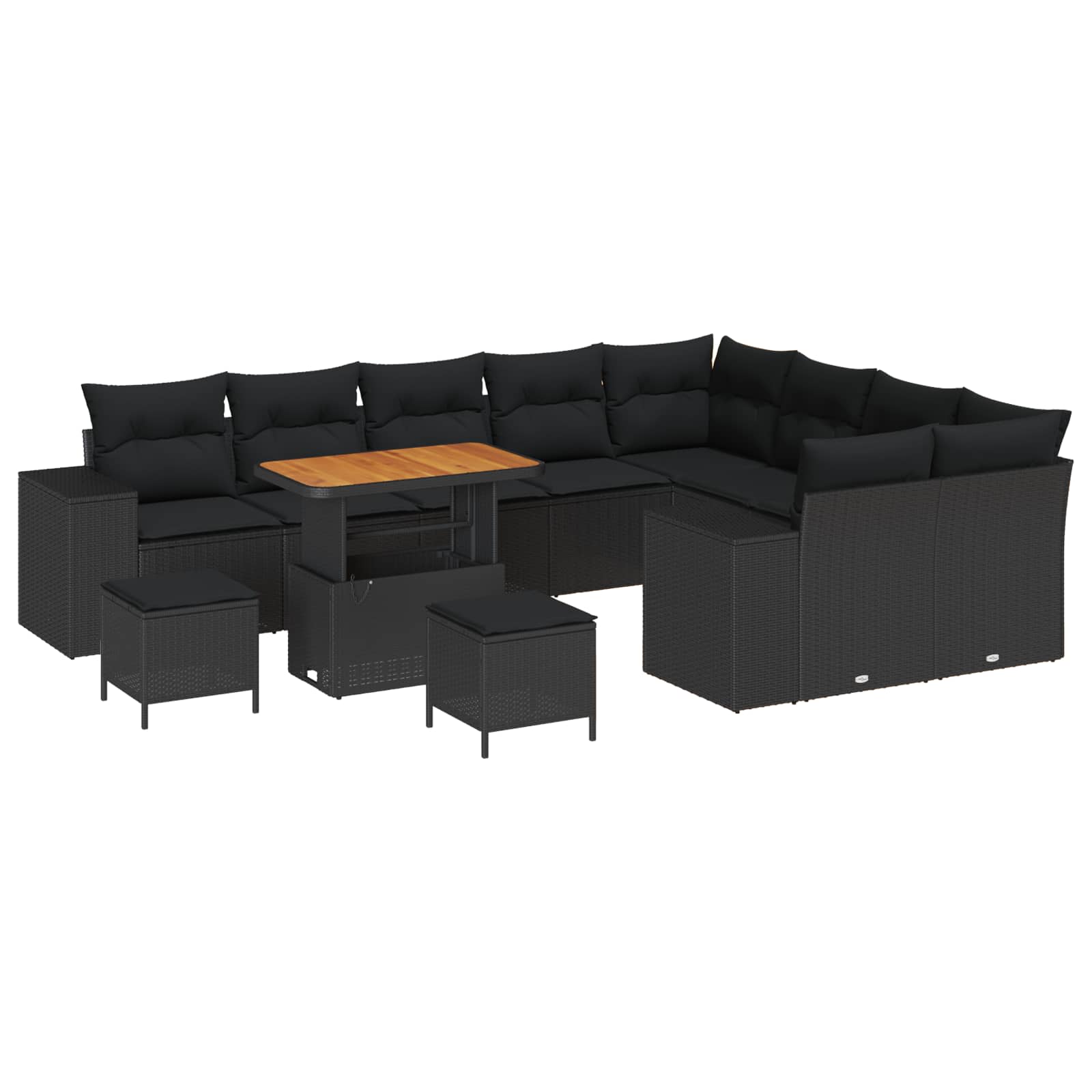 vidaXL Gartensofa-set mit Kissen 12 pcs Schwarz Poly-Rattan