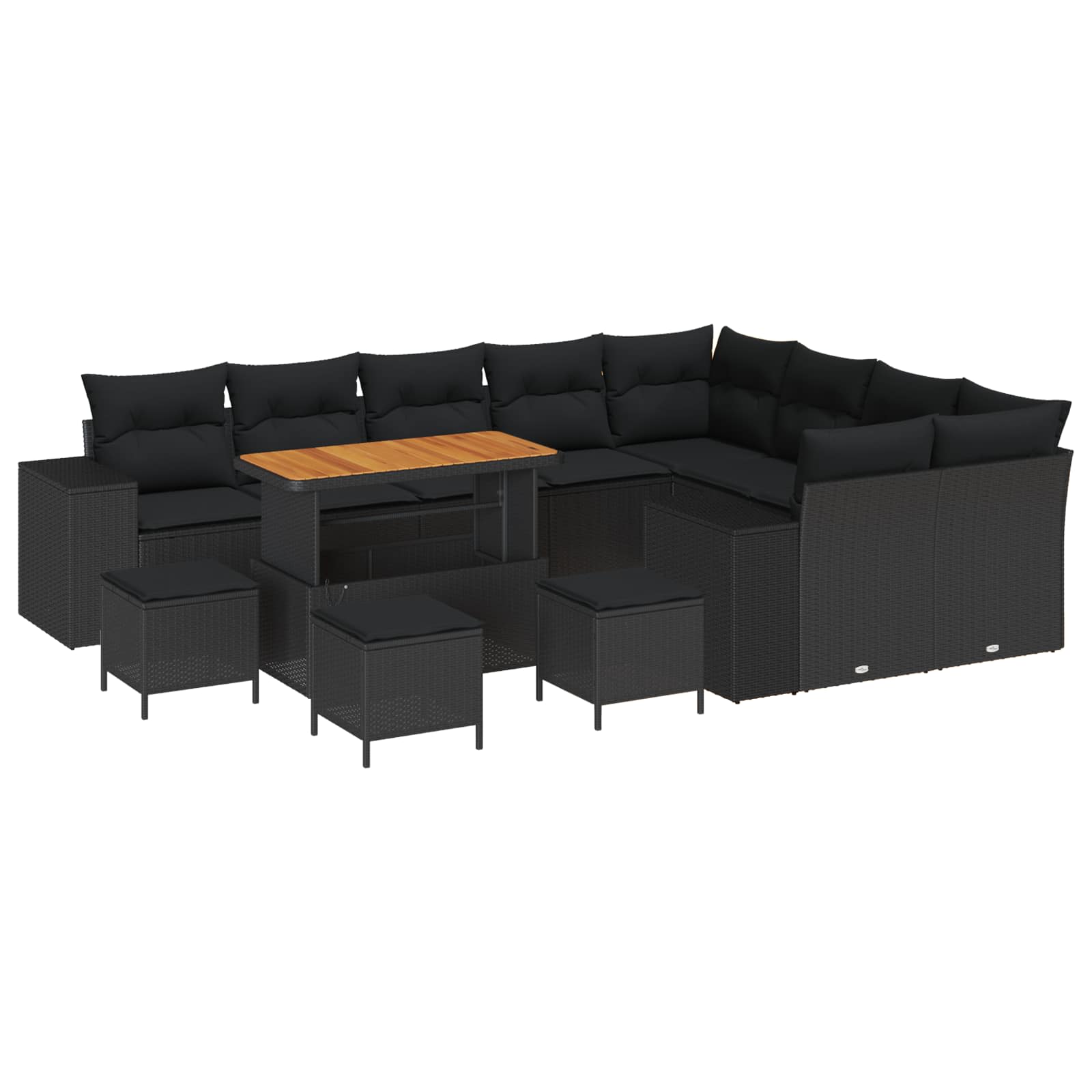 vidaXL Gartensofa-set mit Kissen 12 pcs Schwarz Poly-Rattan