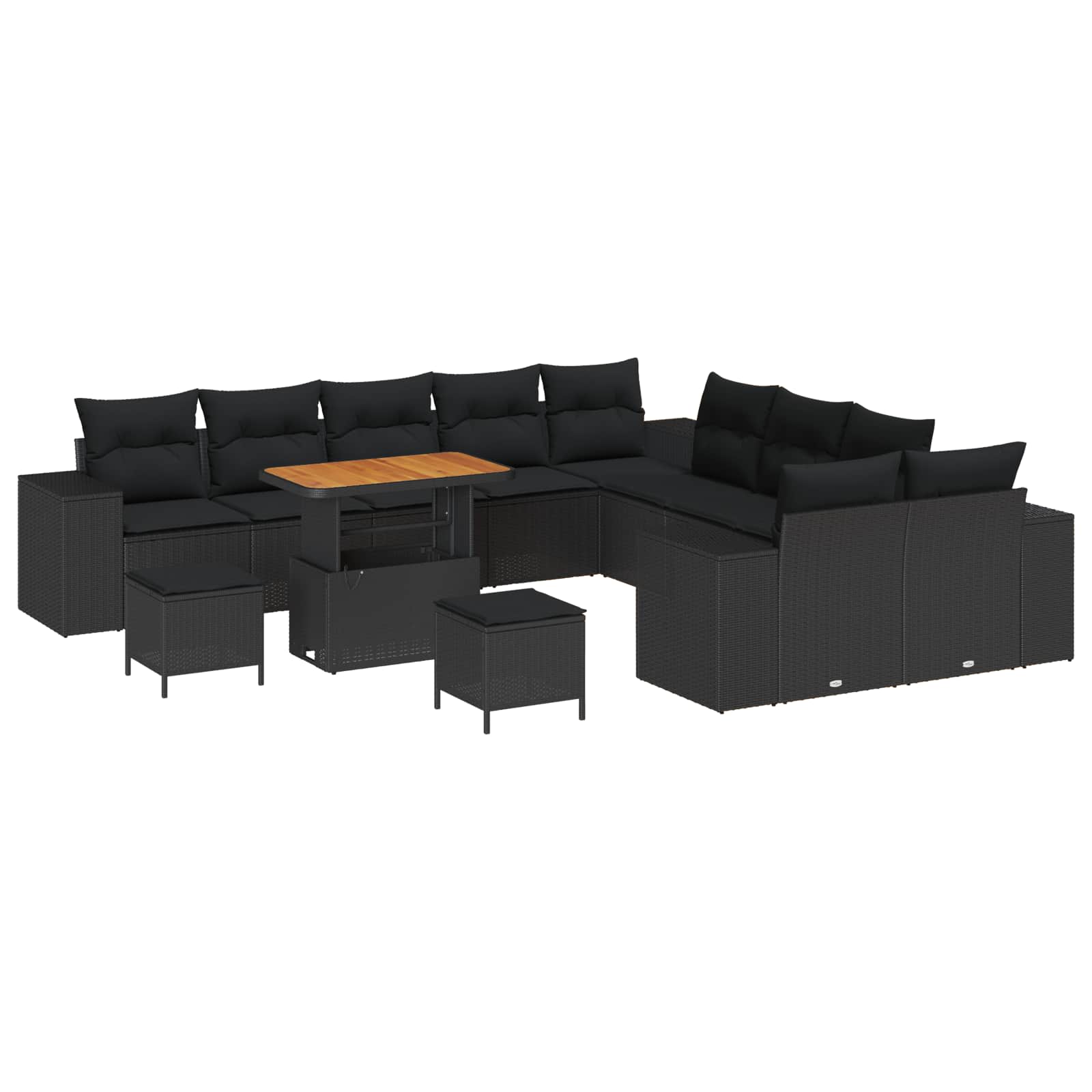 vidaXL Gartensofa-set mit Kissen 13 pcs Schwarz Poly-Rattan