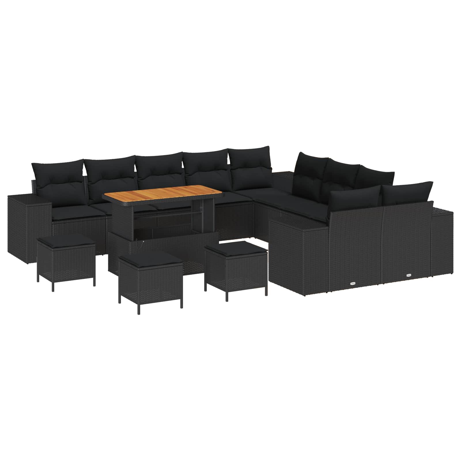 vidaXL Gartensofa-set mit Kissen 13 pcs Schwarz Poly-Rattan