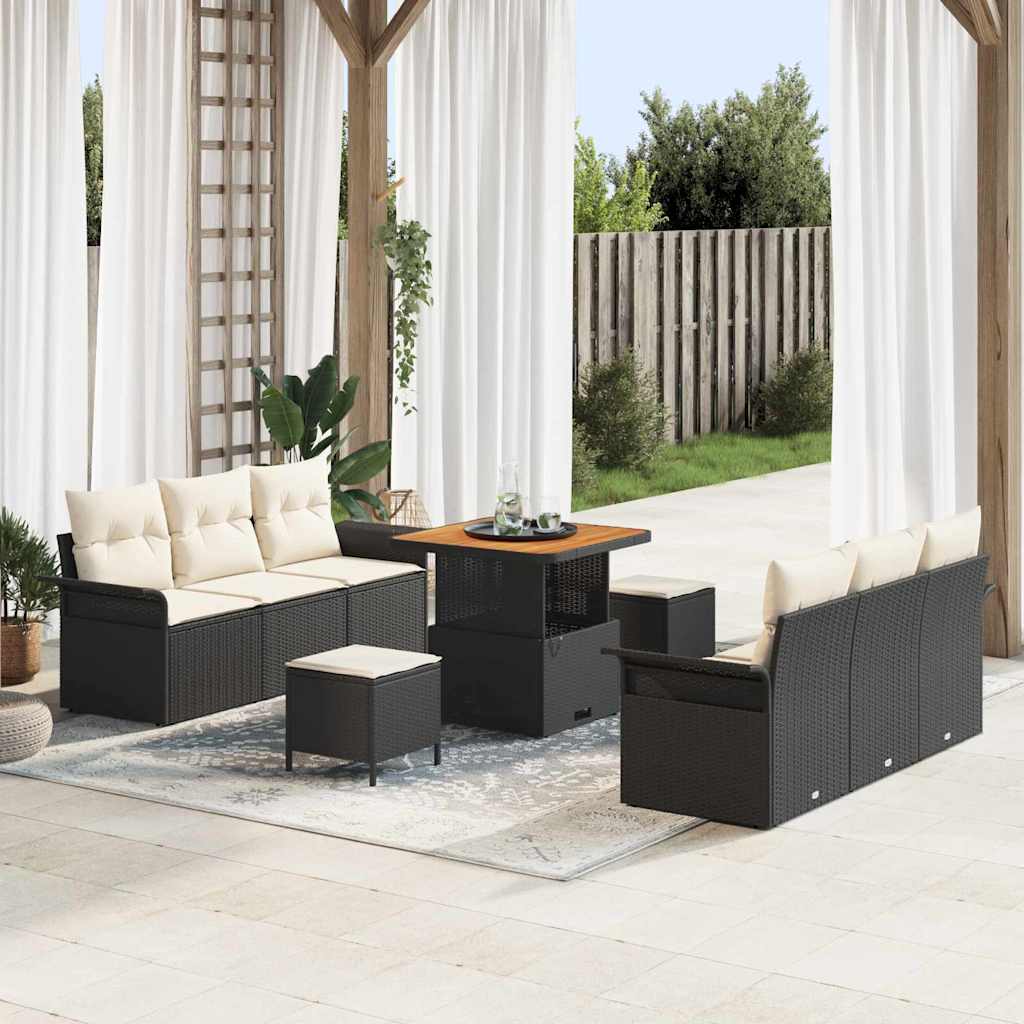 vidaXL Gartensofa-set mit Kissen 9 pcs Schwarz Poly-Rattan
