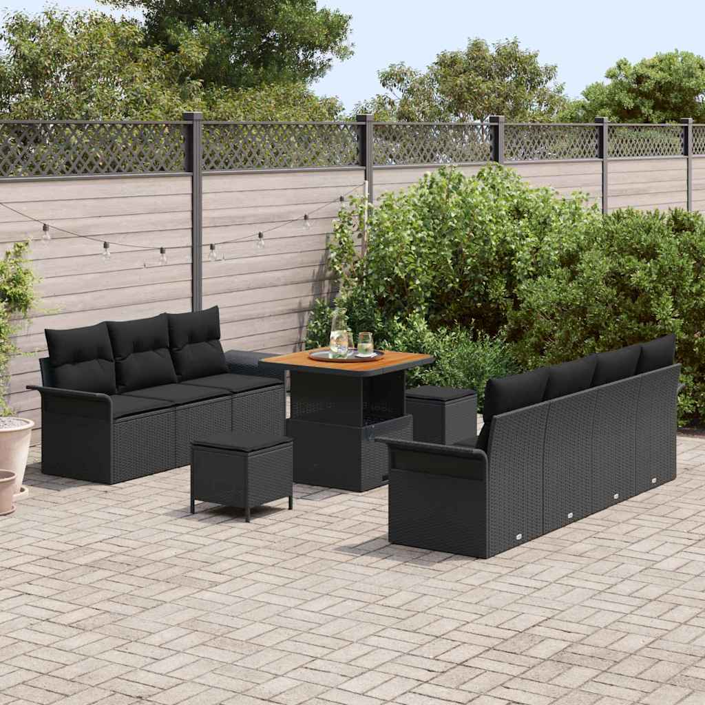 vidaXL Garten-Sofa-Set 10 pcs Schwarz Poly-Rattan