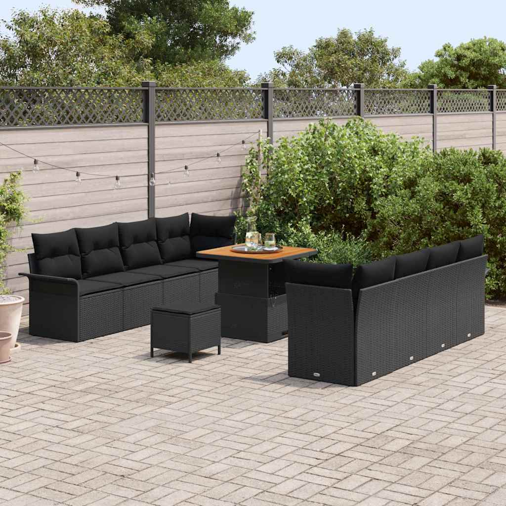 vidaXL Garten-Sofa-Set 11 pcs Schwarz Poly-Rattan
