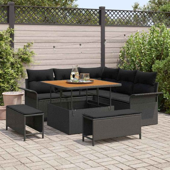 vidaXL Garten-Sofa-Set 8 pcs Schwarz Poly-Rattan
