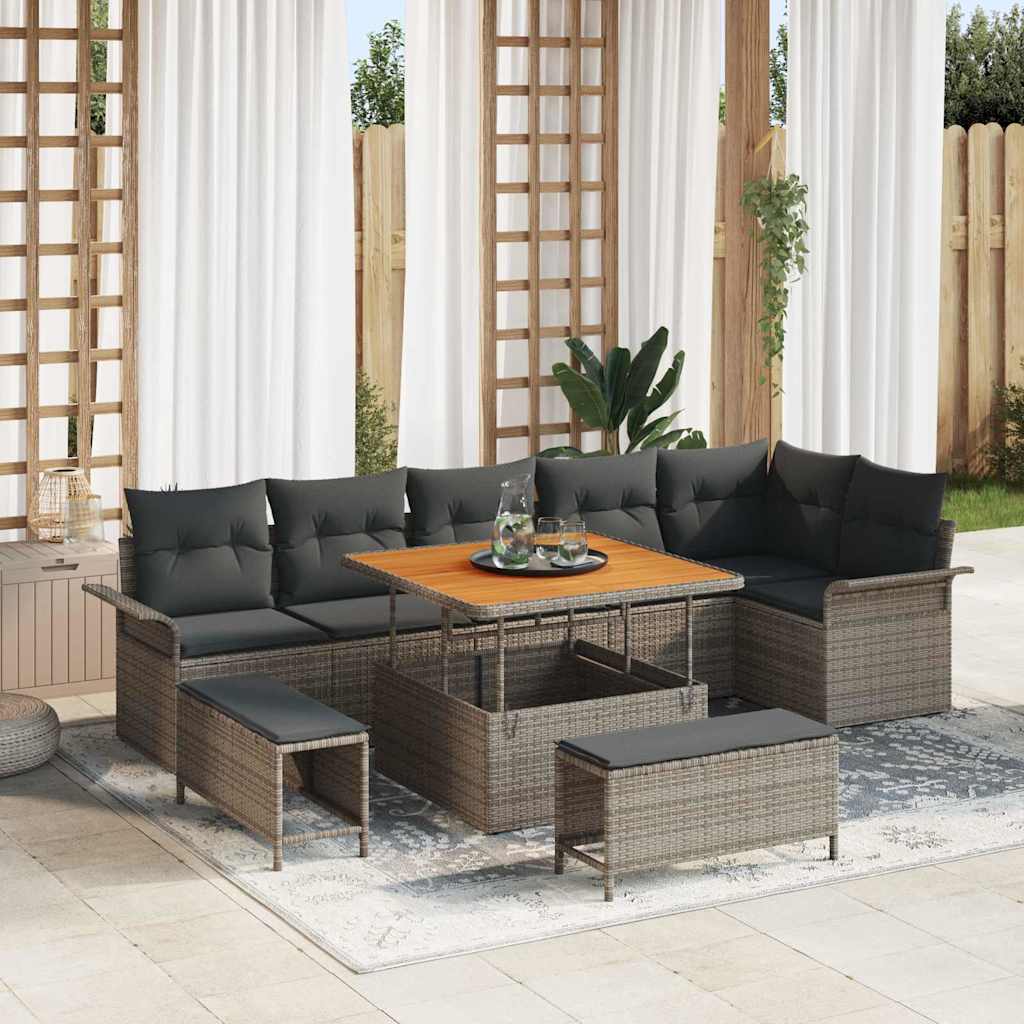 vidaXL Gartensofa-set mit Kissen 9 pcs Schwarz Poly-Rattan