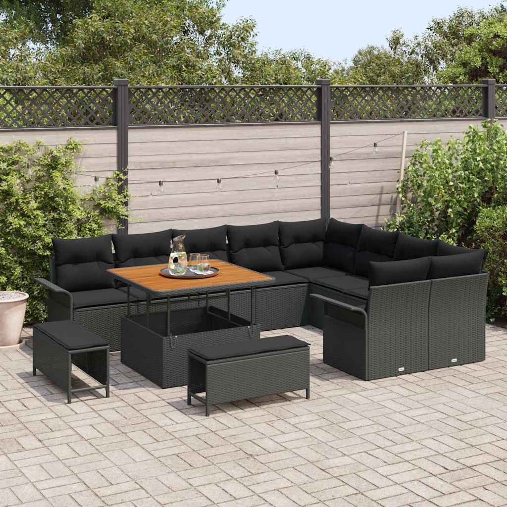 vidaXL Gartensofa-set mit Kissen 12 pcs Schwarz Poly-Rattan