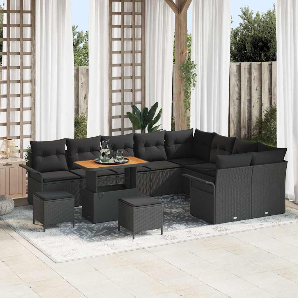 vidaXL Gartensofa-set mit Kissen 12 pcs Schwarz Poly-Rattan