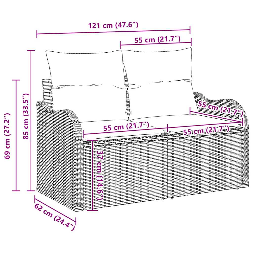 vidaXL Gartensofa-set mit Kissen 8 pcs Schwarz Poly-Rattan