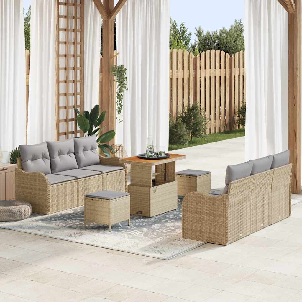 vidaXL Gartensofa-set mit Kissen 9 pcs Schwarz Poly-Rattan