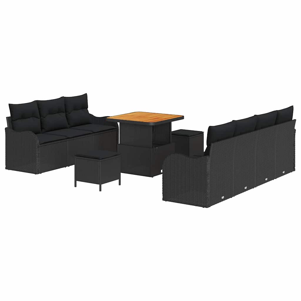 vidaXL Gartensofa-set mit Kissen 10 pcs Schwarz Poly-Rattan
