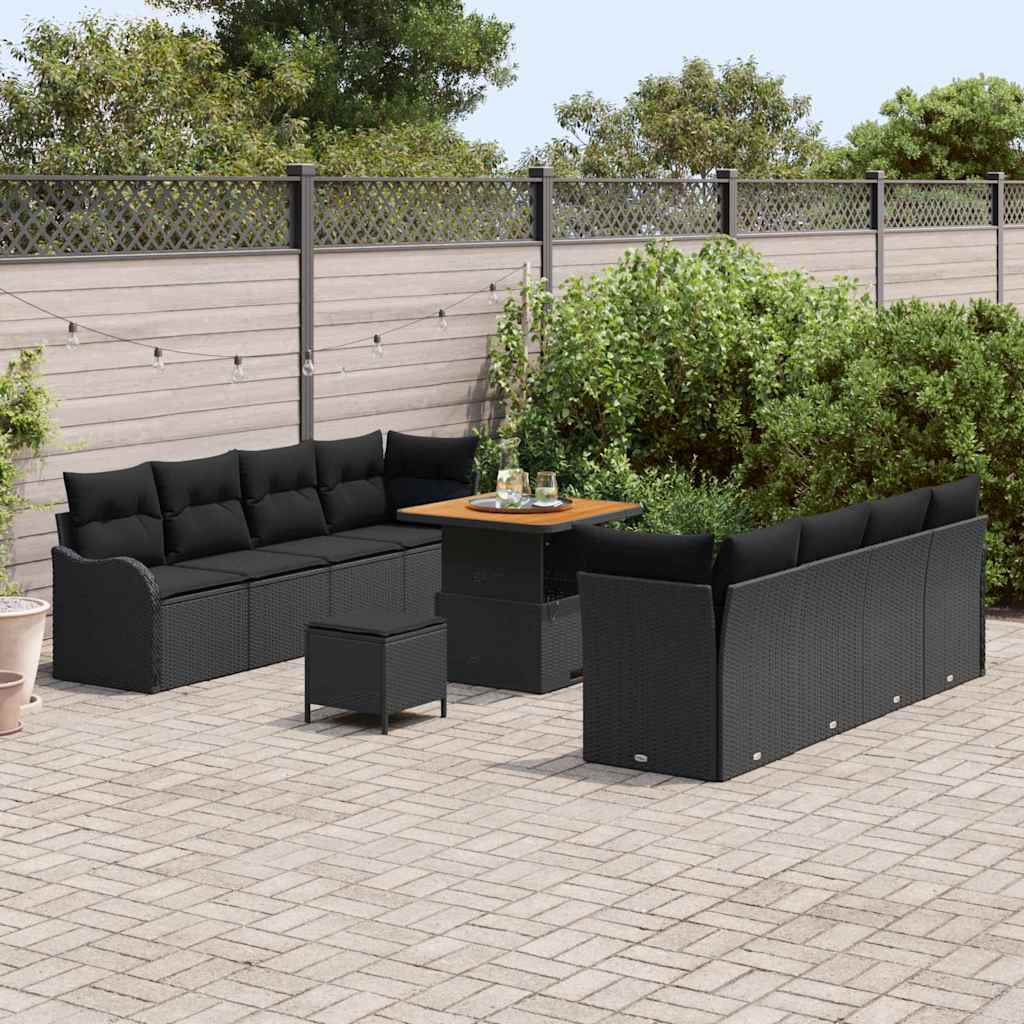 vidaXL Gartensofa-set mit Kissen 11 pcs Schwarz Poly-Rattan