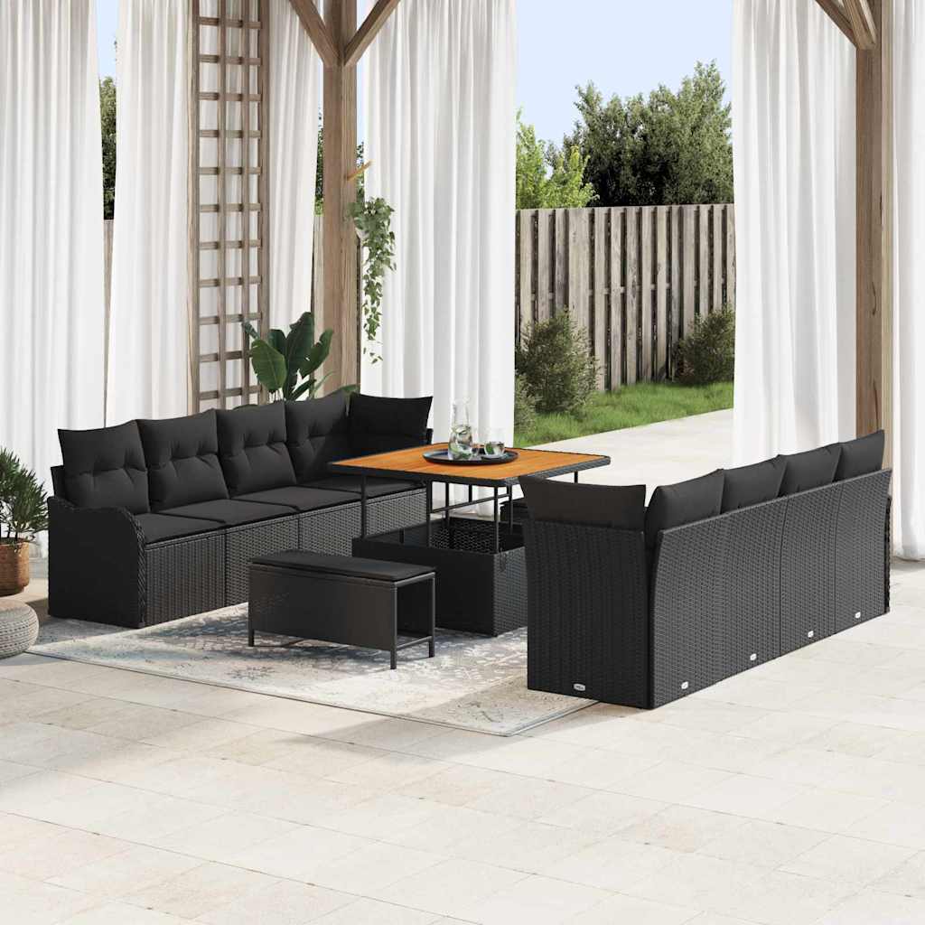 vidaXL Gartensofa-set mit Kissen 11 pcs Schwarz Poly-Rattan