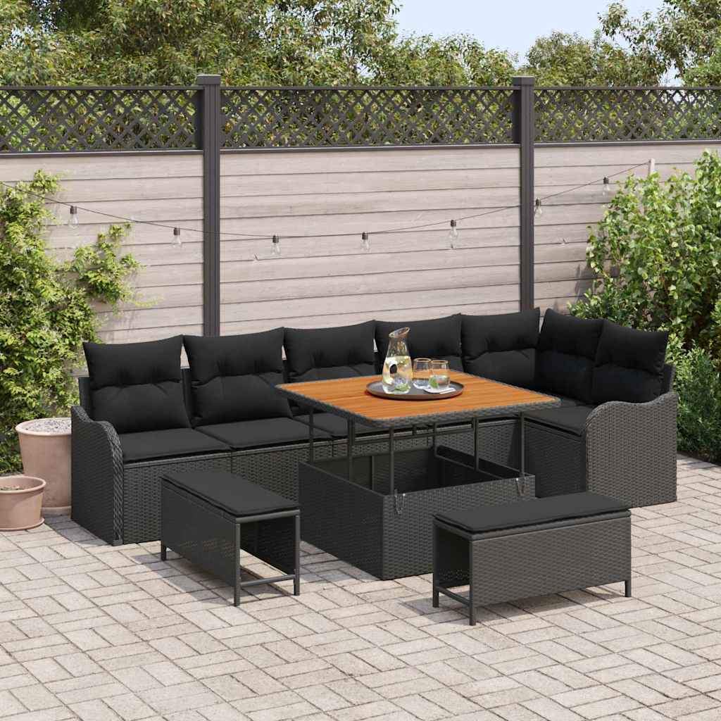 vidaXL Gartensofa-set mit Kissen 9 pcs Schwarz Poly-Rattan