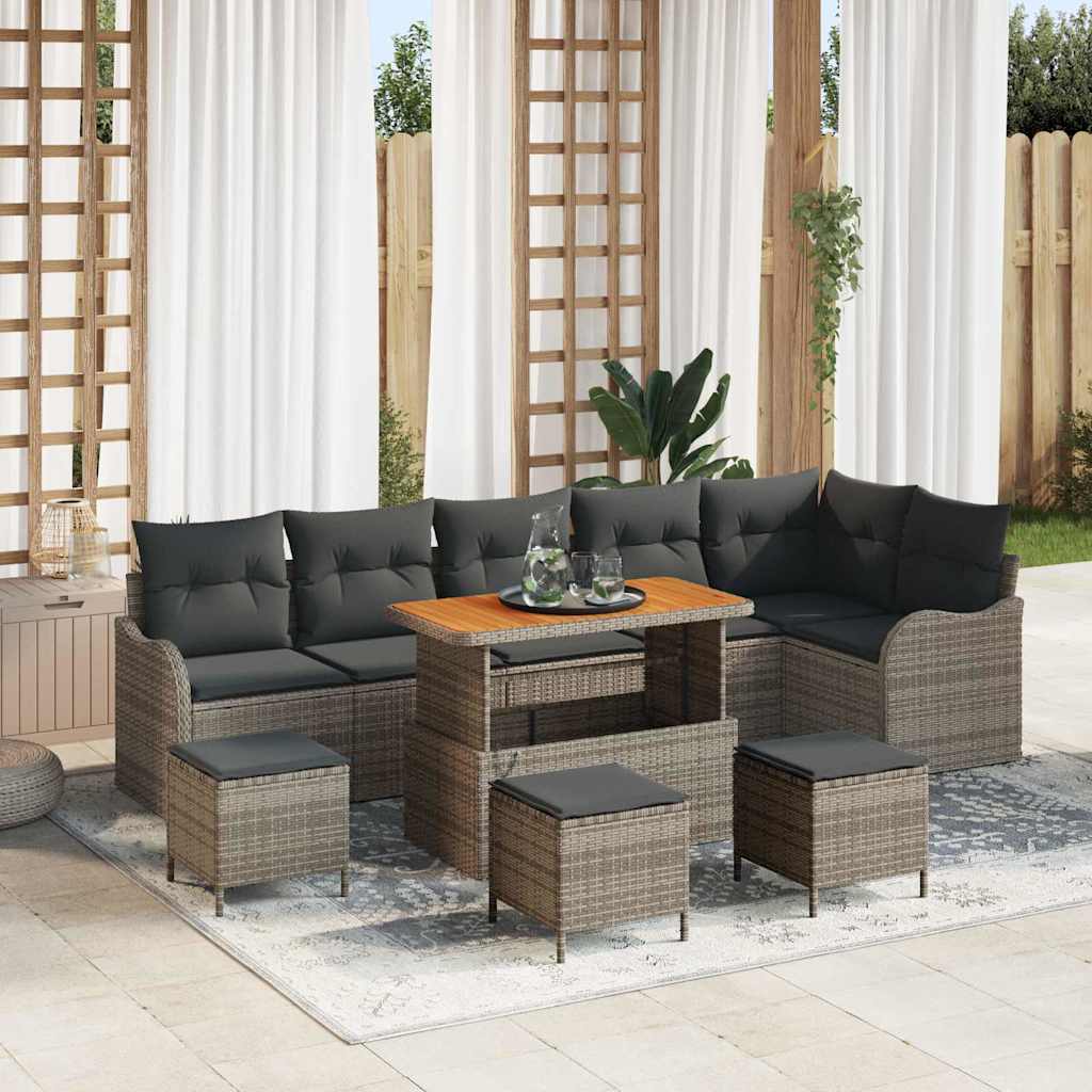 vidaXL Gartensofa-set mit Kissen 9 pcs Schwarz Poly-Rattan