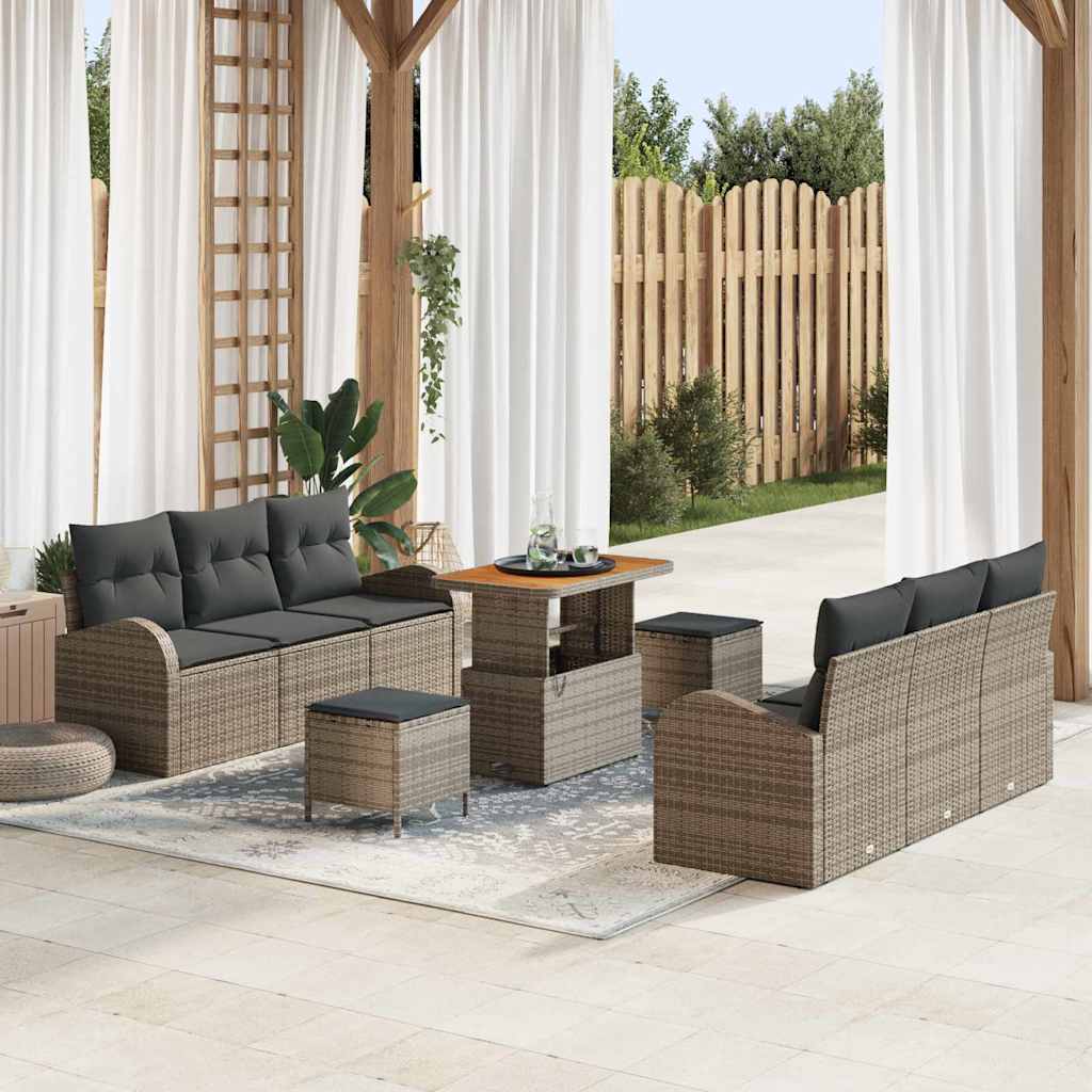 vidaXL Garten-Sofa-Set mit Kissen 9 pcs Schwarz Poly Rattan