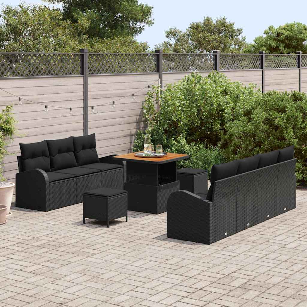 vidaXL Gartensofa-set mit Kissen 10 pcs Schwarz Poly-Rattan