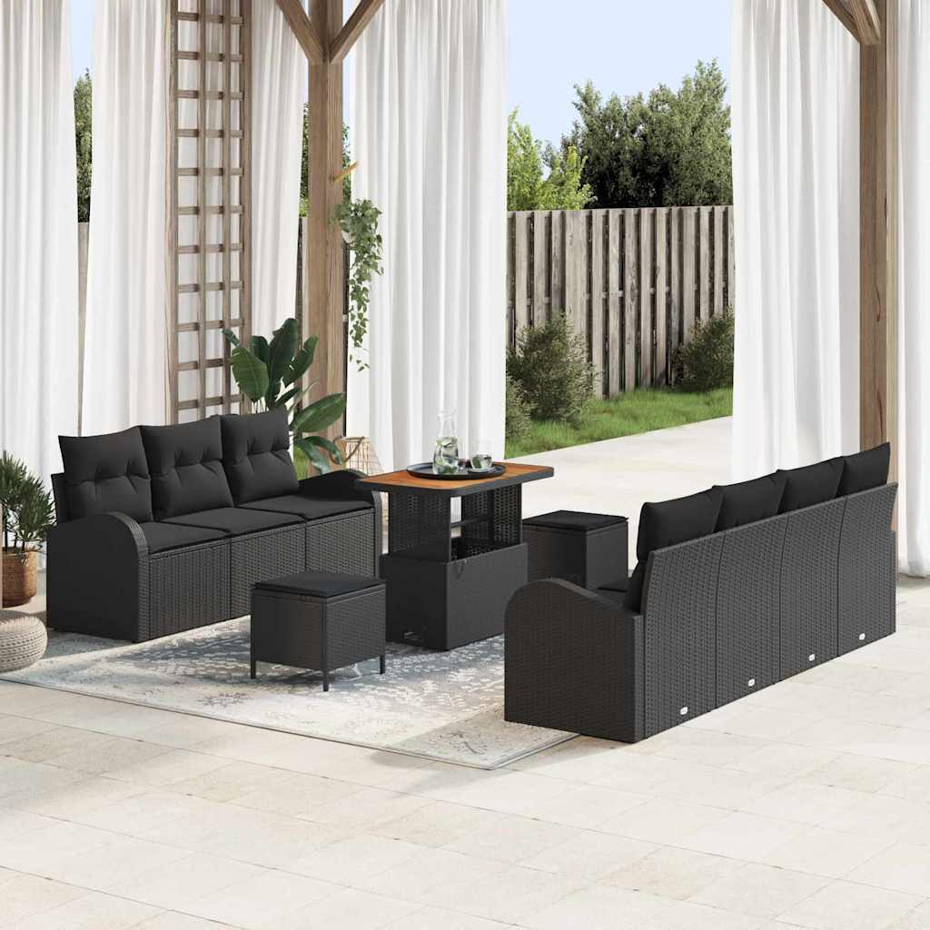 vidaXL Gartensofa-set mit Kissen 10 pcs Schwarz Poly-Rattan