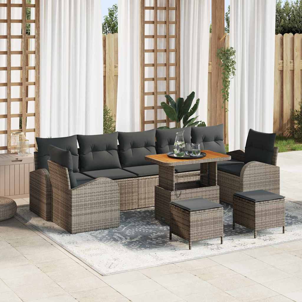 vidaXL Garten-Sofa-Set mit Kissen 10 pcs Schwarz Poly Rattan