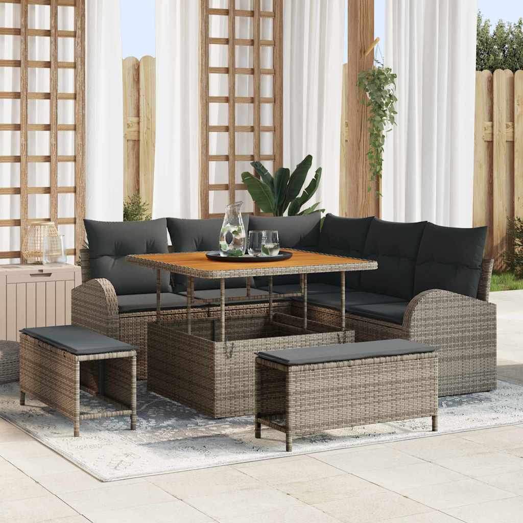vidaXL Garten-Sofa-Set mit Kissen 8 pcs Schwarz Poly Rattan