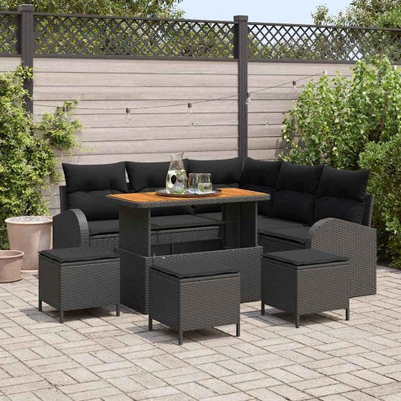 vidaXL Garten-Sofa-Set mit Kissen 8 pcs Schwarz Poly Rattan