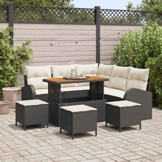 vidaXL Garten-Sofa-Set mit Kissen 8 pcs Schwarz Poly Rattan
