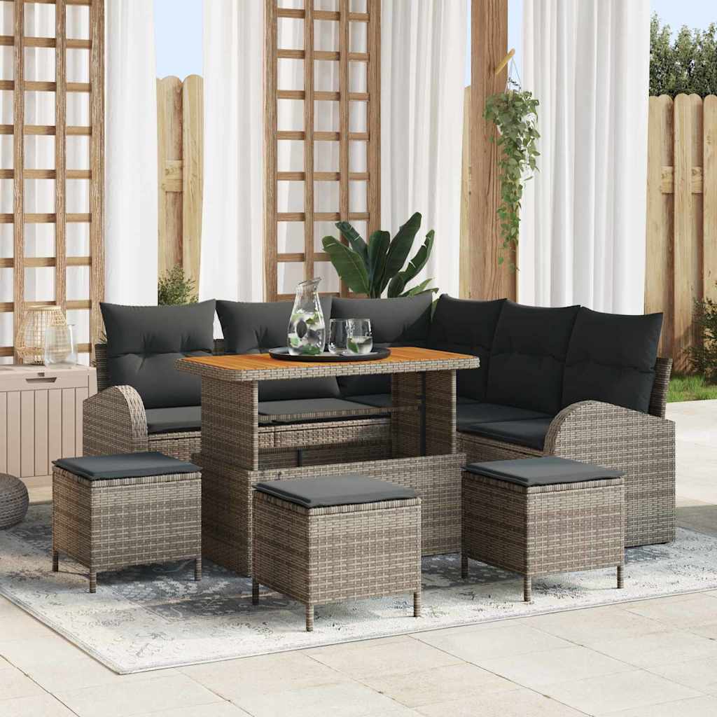 vidaXL Garten-Sofa-Set mit Kissen 8 pcs Schwarz Poly Rattan