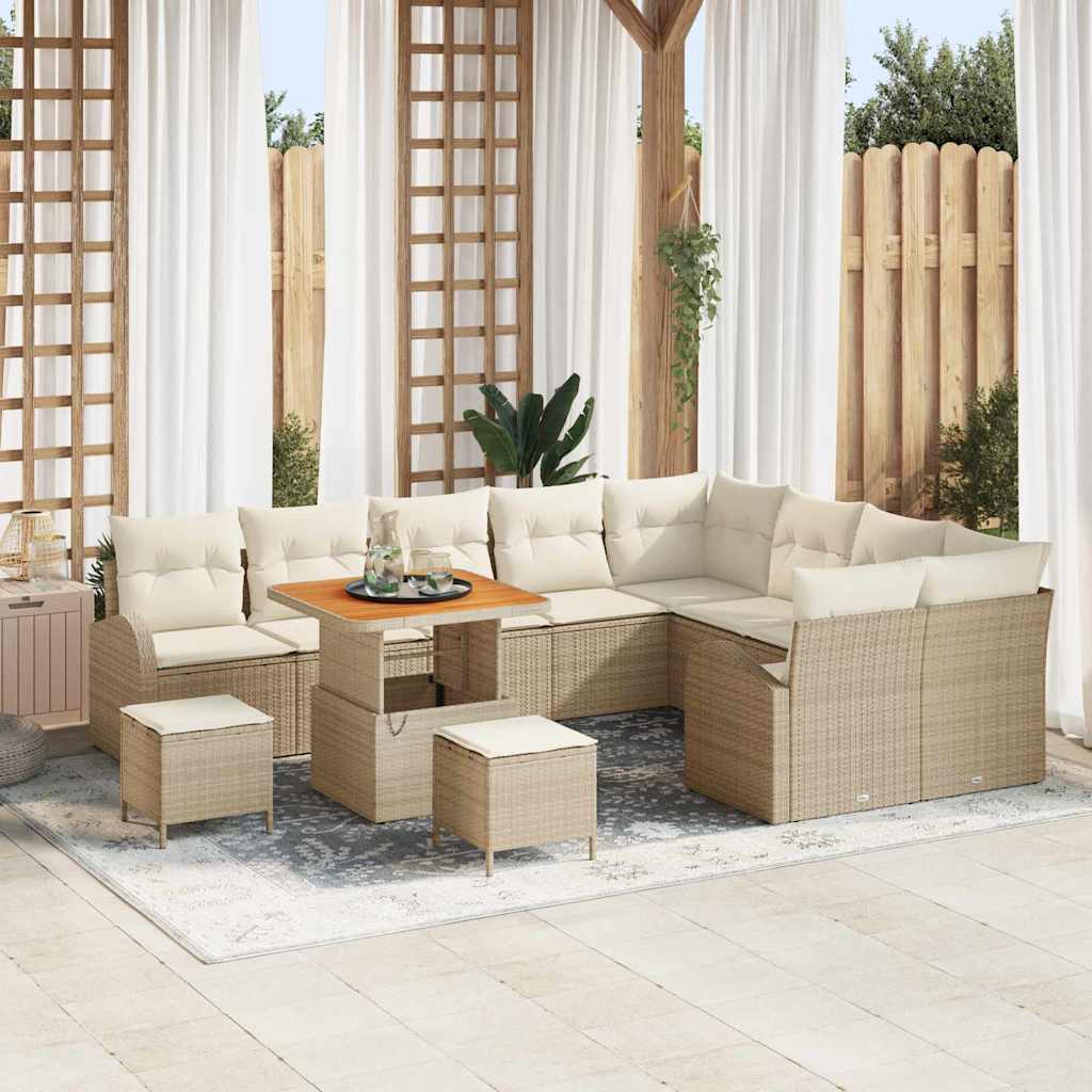 vidaXL Garten-Sofa-Set mit Kissen 12 pcs Schwarz Poly Rattan
