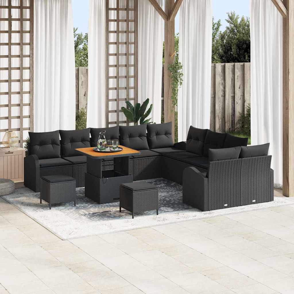 vidaXL Garten-Sofa-Set mit Kissen 13 pcs Schwarz Poly Rattan